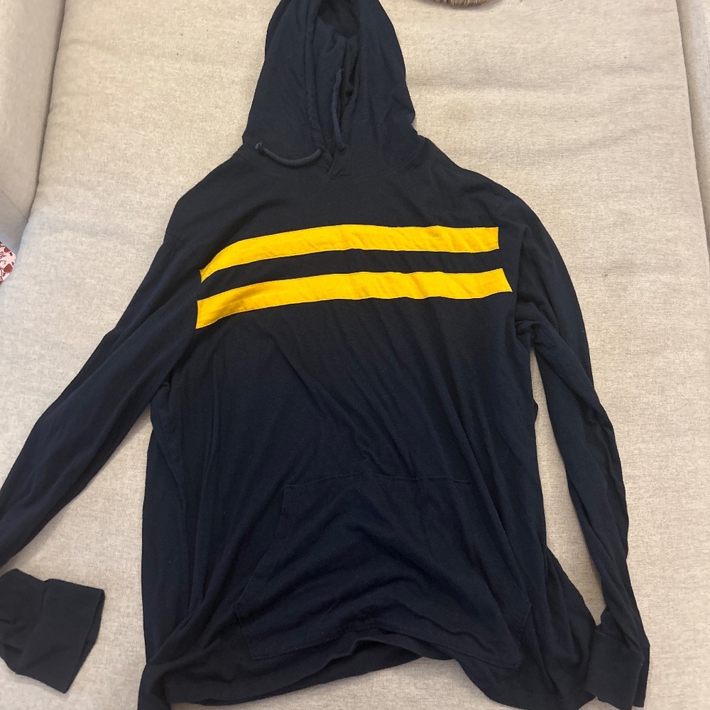 2XL Blue and Yellow Striped Hooded Sweatshirt